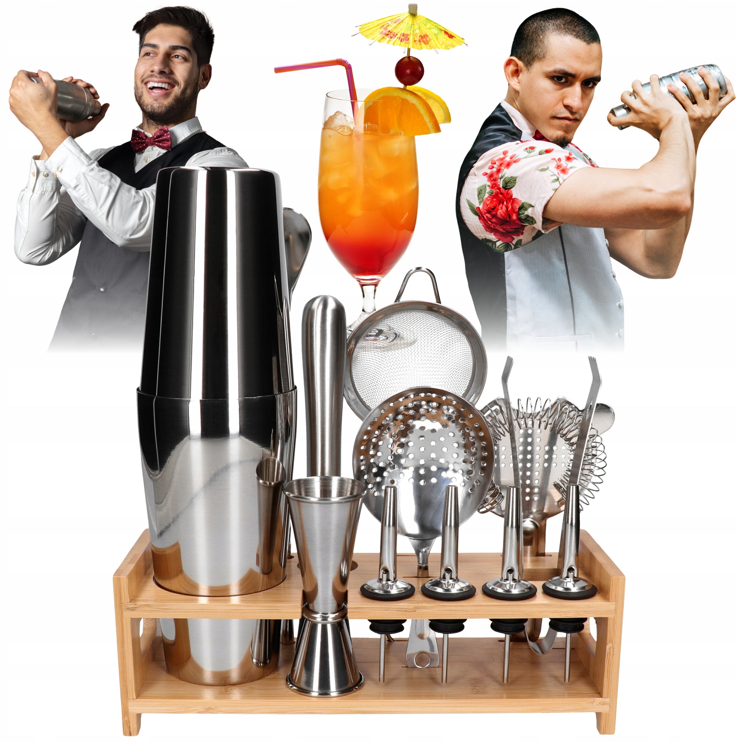 Set Bartending 14 el. with stand silver shaker Tin on tin