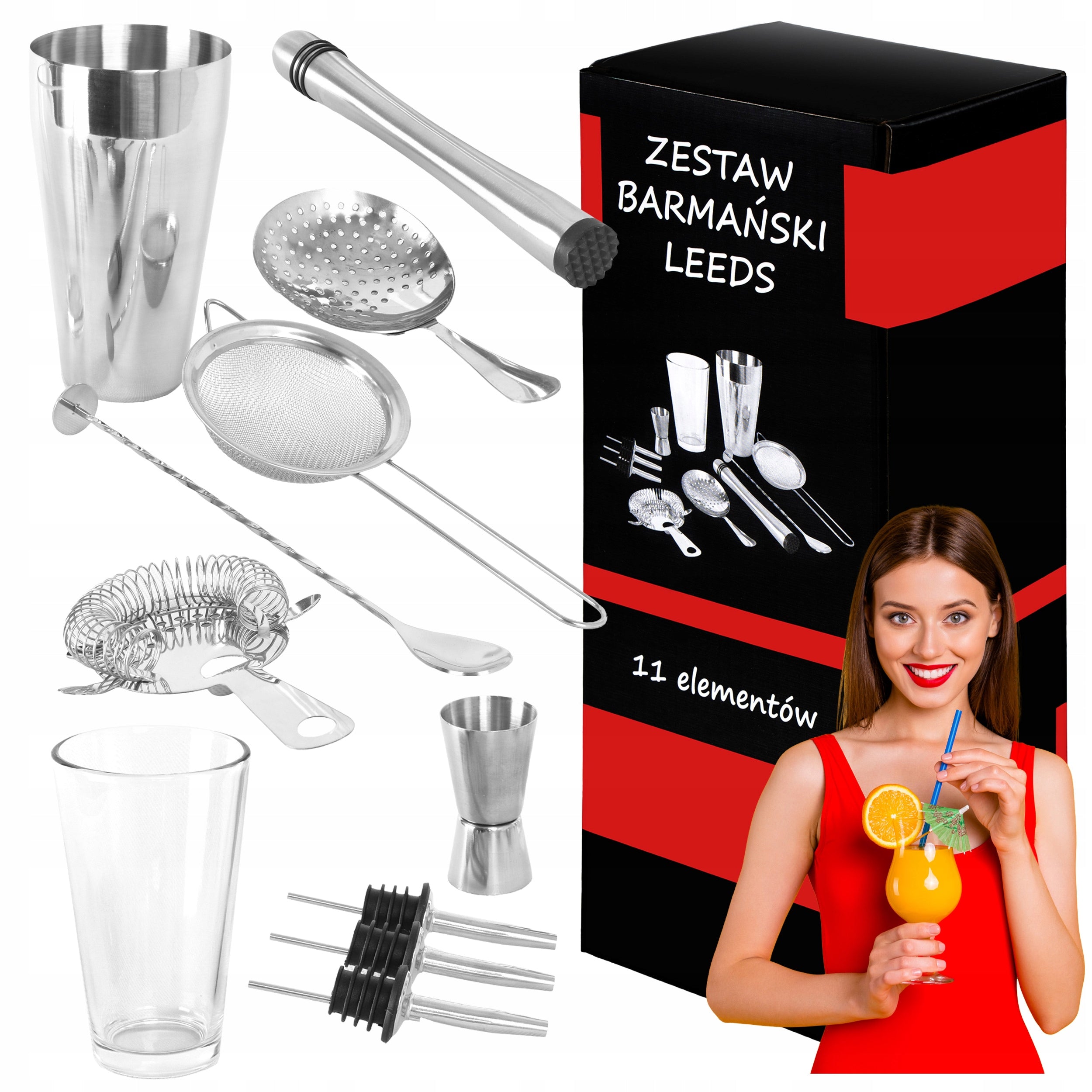 Set Bartending Shaker Boston Glass 11 Elements Gift Idea