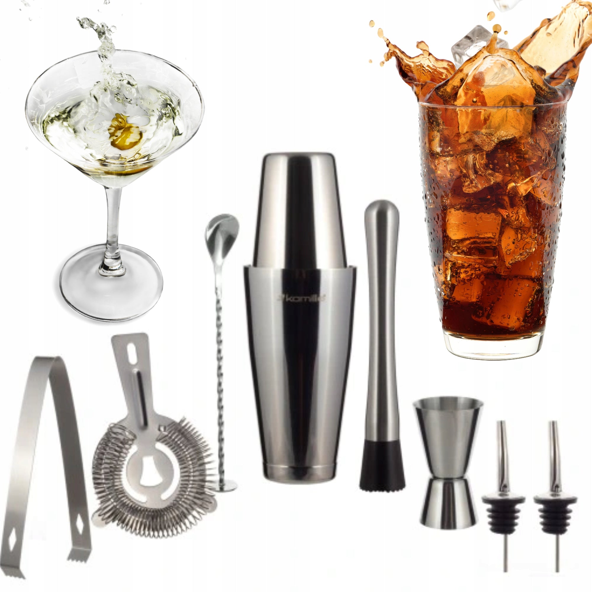 Set Bartending Shaker For Cocktail Drinks KAMILLE 9 elements For Gift