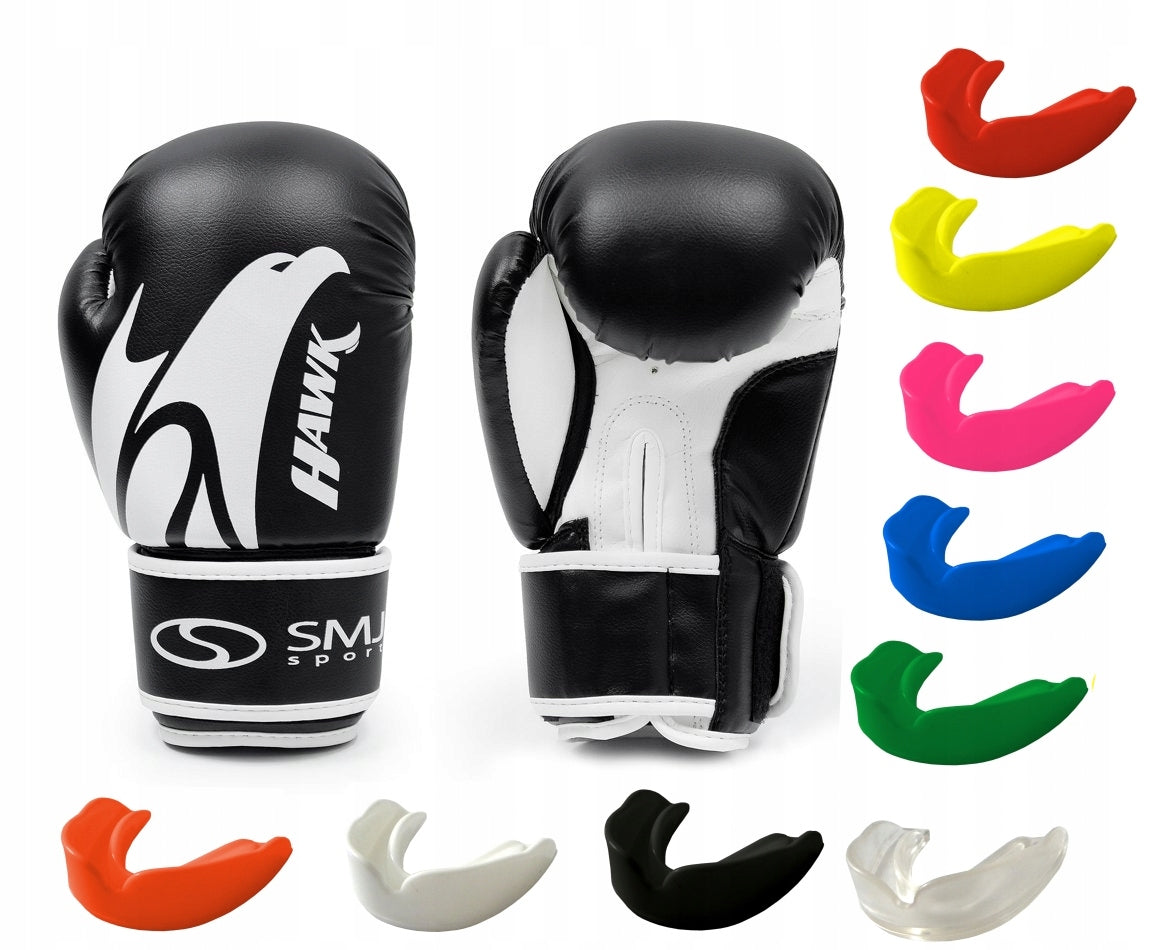 Set Boxing Gloves SMJ Hawk Black 12oz + mouthguard