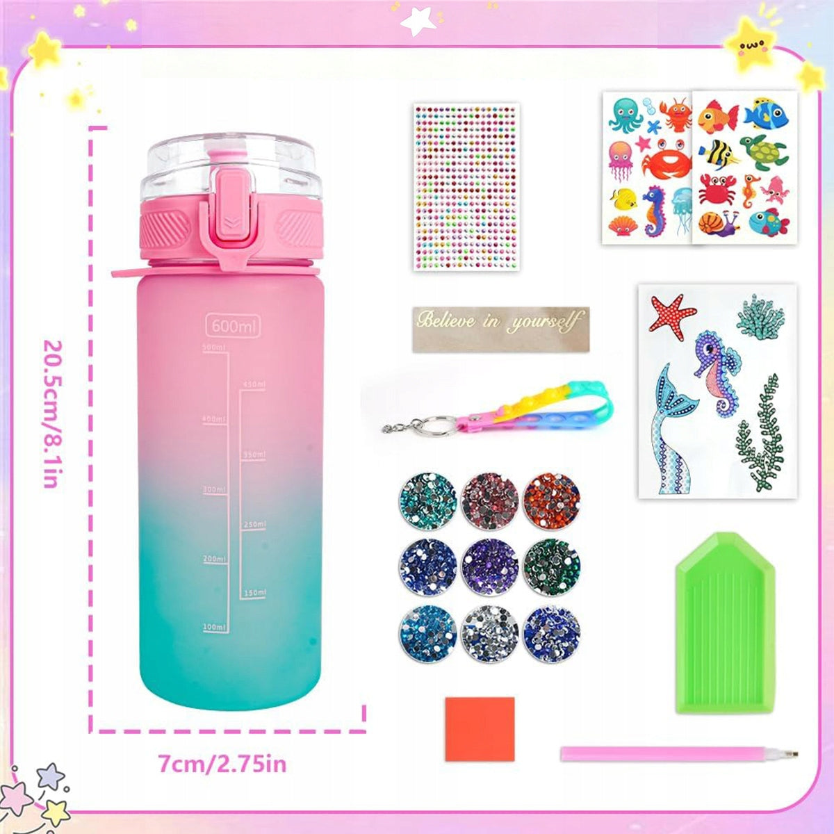 Set Creative Plastic Artistic Embroidery Diamond Decorating Bottle Kid's age 4＋ years