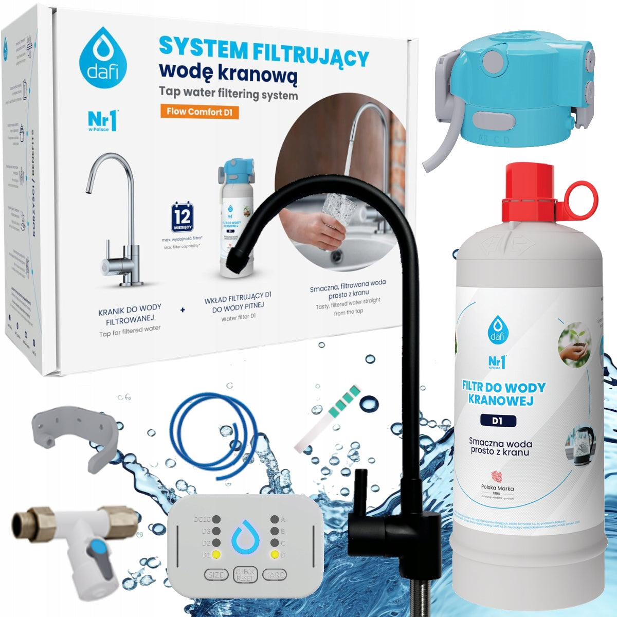 Set DAFI FLOW COMFORT D1 Drinking Water Filter System + Black Faucet