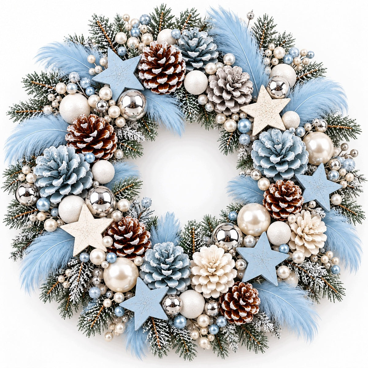 Set DIY blue white silver cones stars feathers pearls baubles Manufacturer code Zestaw DIY błękit biały srebro szyszki
