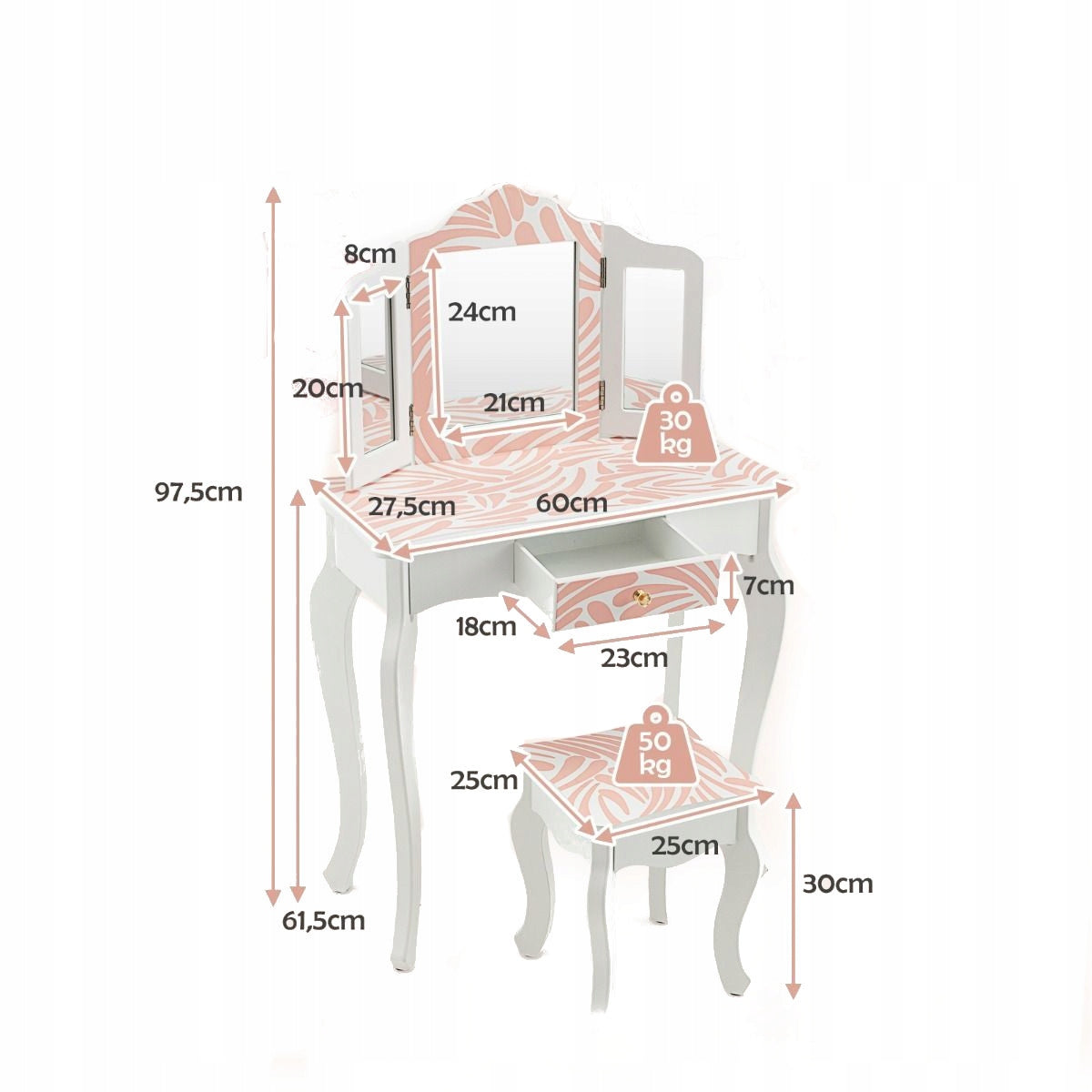 Set Dressing table for children with stool Youth dressing table 60x27,5x97,5 cm Brand Costway