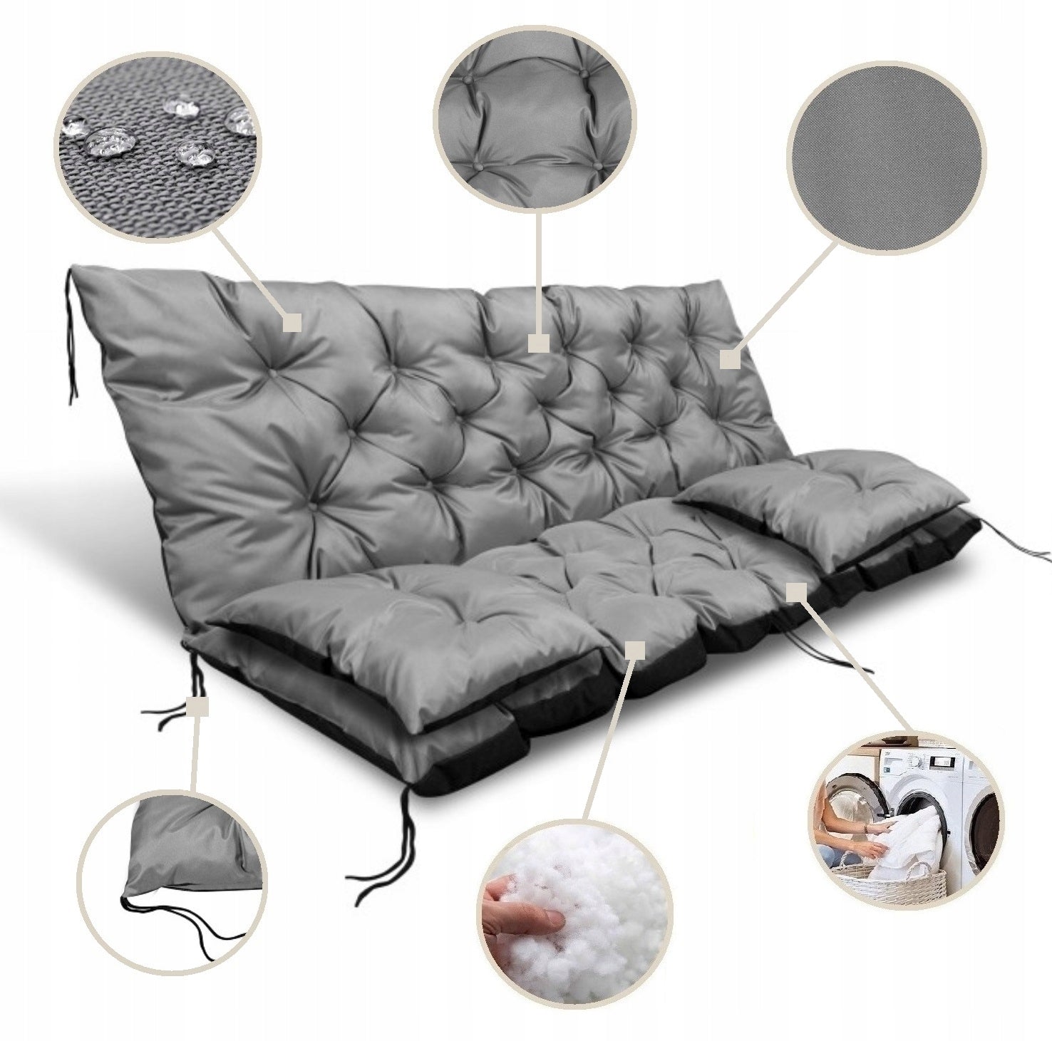 Set Garden Cushion 180x60x50 cm for Bench Swing Waterody Assorted Colors Pillow width 60 cm