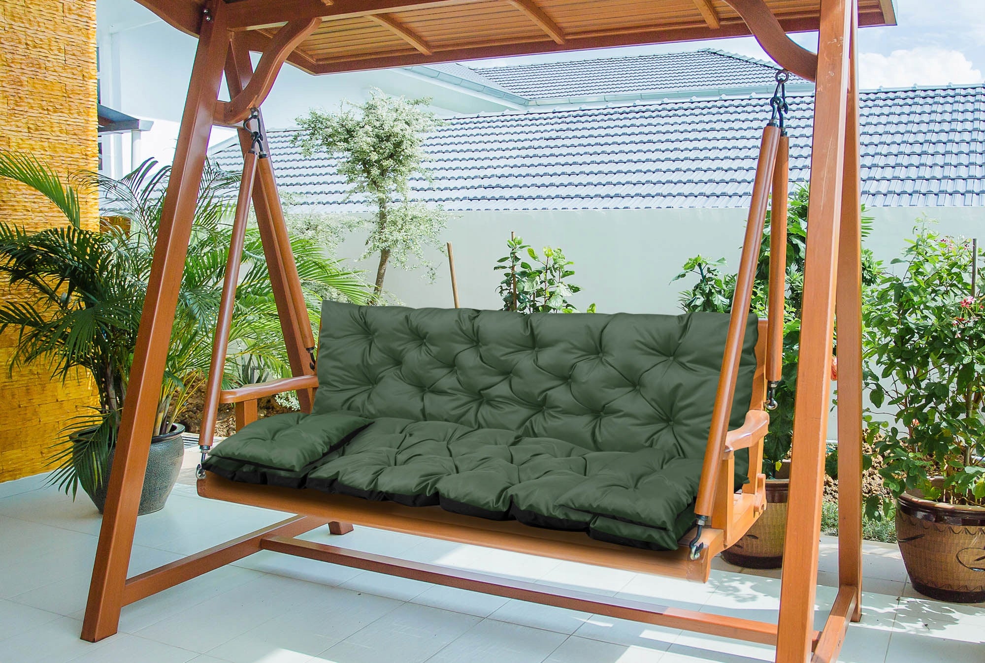 Set Garden Cushion 180x60x50 cm for Bench Swing Waterproof Green Pillow width 60 cm
