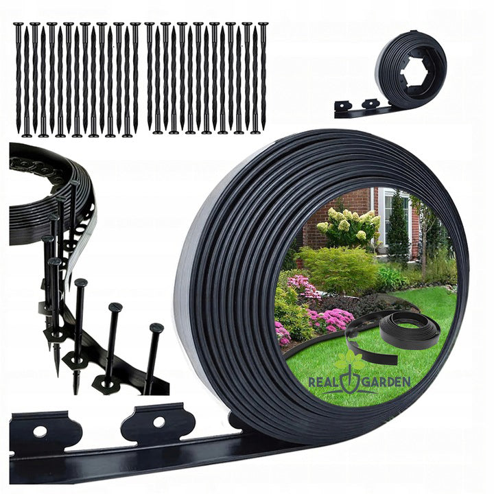 Set Garden Lawn edging 60x50x20m 60 Pins Anchors Black