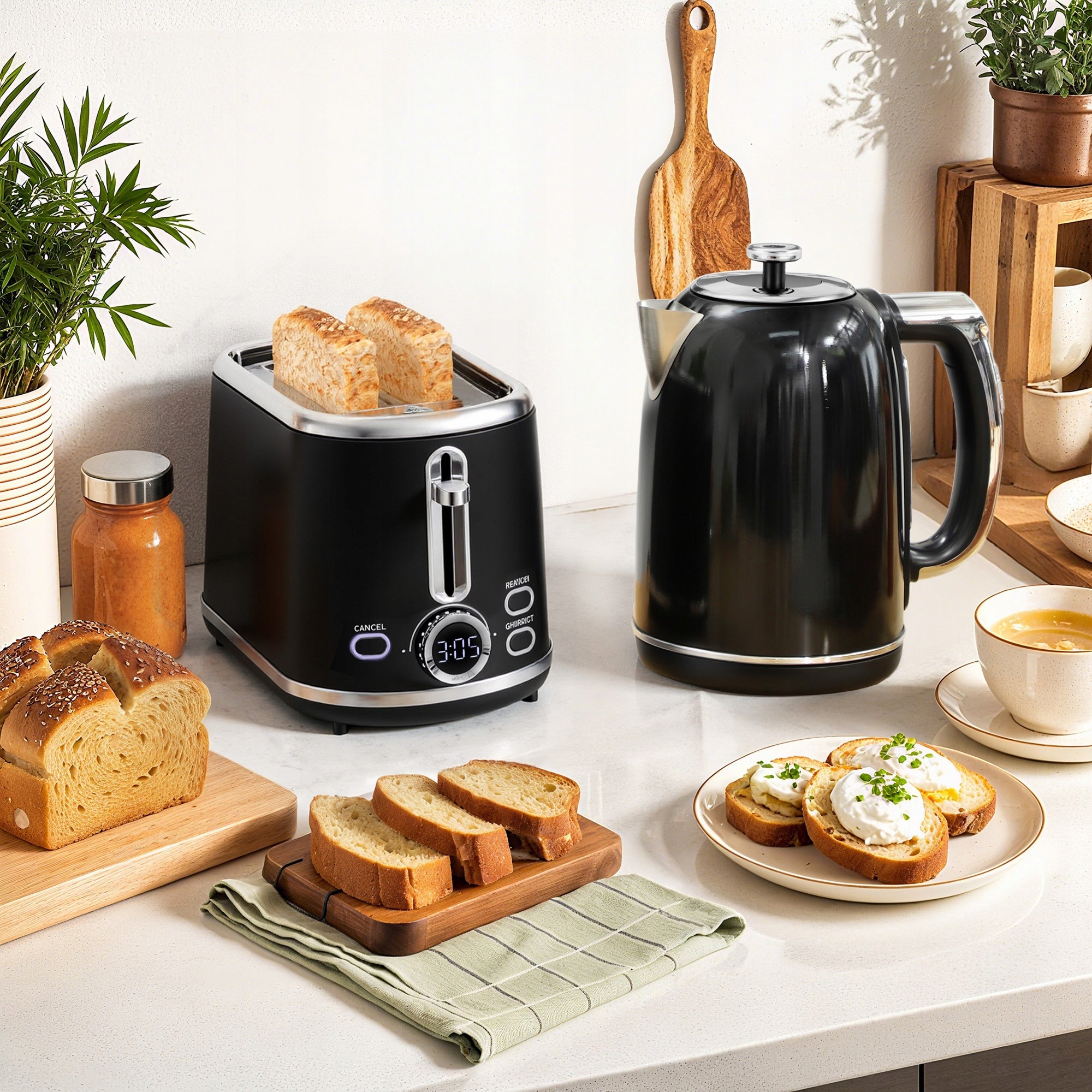 Set HOMCOM Kettle and Toaster 1,7L Stainless Steel Kettle Packaging status original