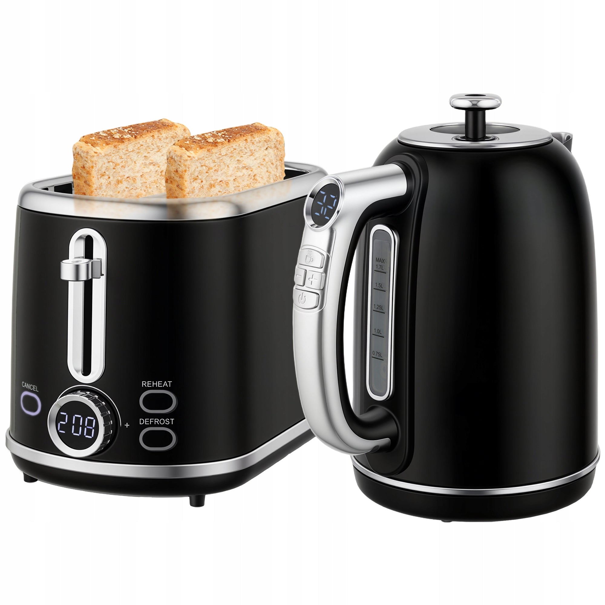 Set HOMCOM Kettle and Toaster 1,7L Stainless Steel Kettle