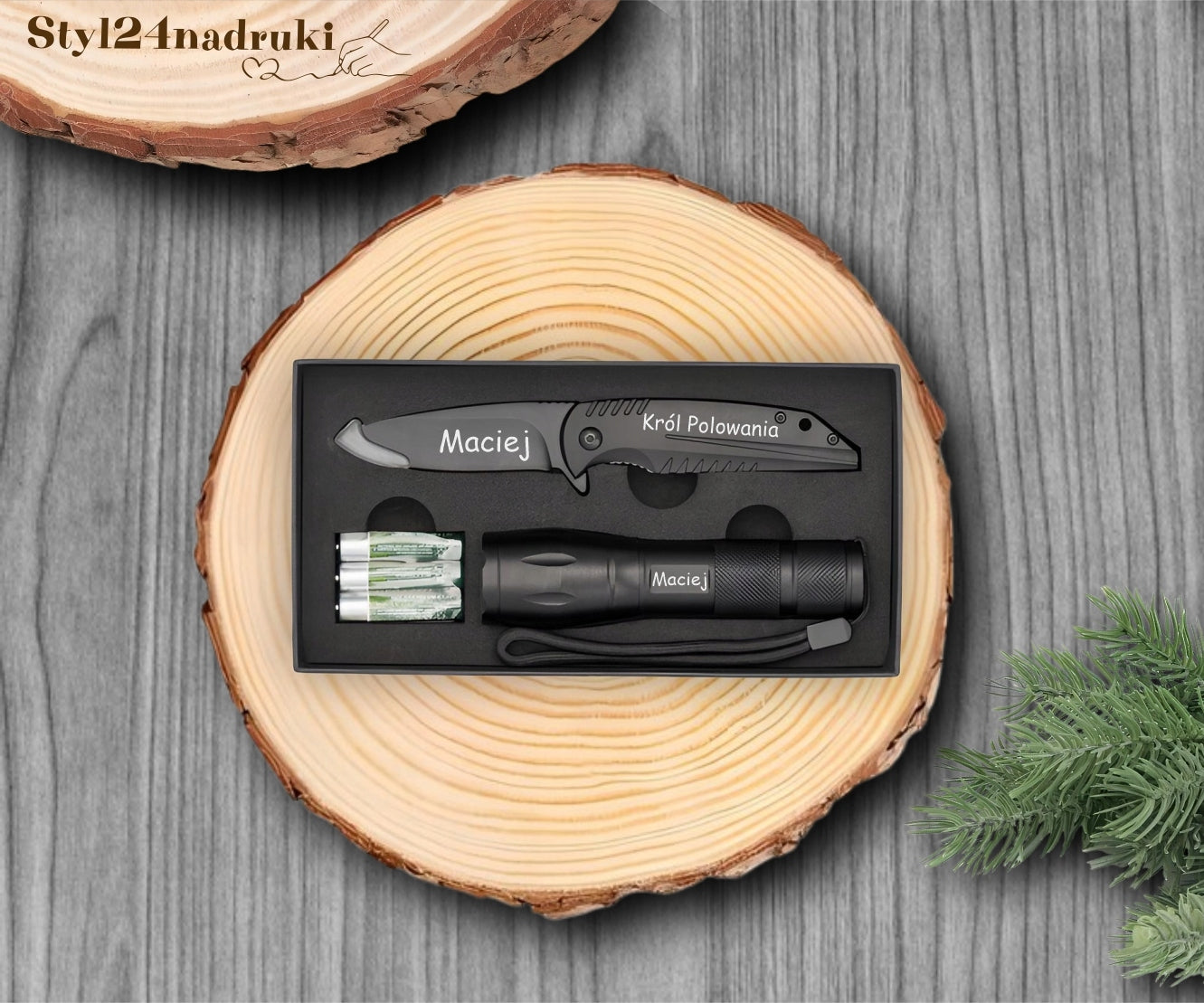 Set KNIFE Black Folding LED FLASHLIGHT with ENGRAVING FREEBIE for Grandpa's Dad Packaging status original