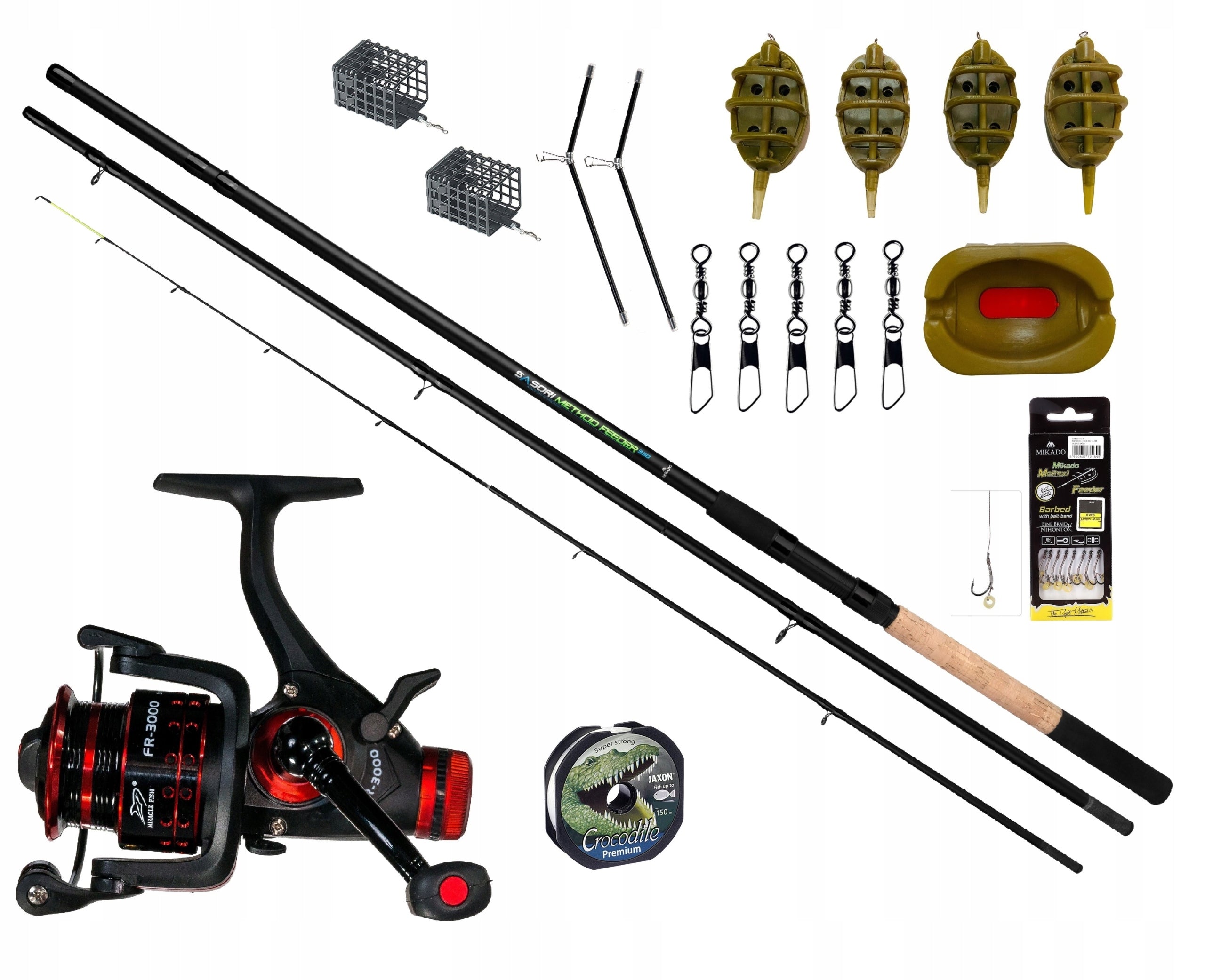 Set METHOD FEEDER Fishing Rod Mikado Reel Fishing Line Jaxon