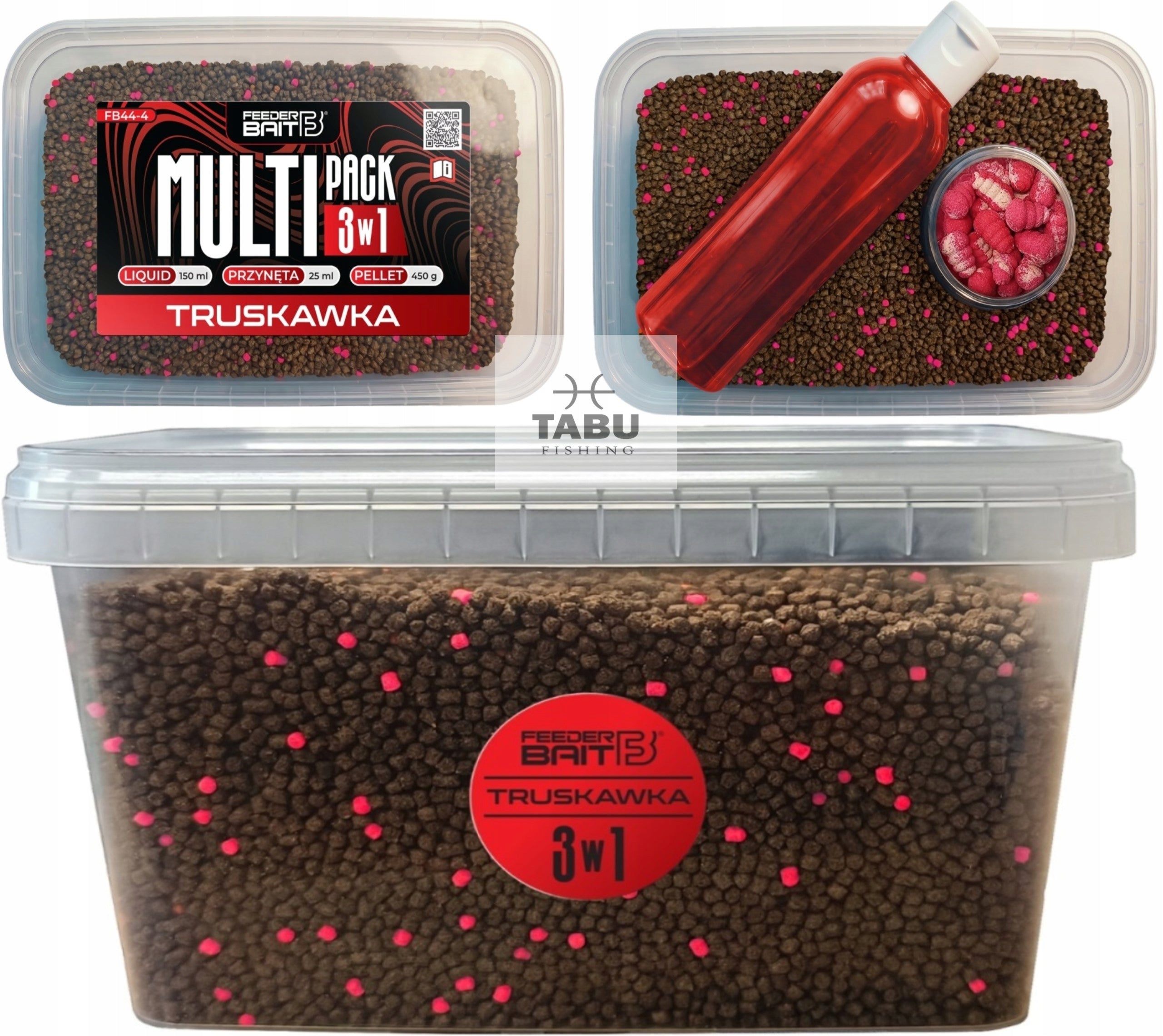 Set Multipack 3in1 Feeder Bait STRAWBERRY Pellet 2mm Booster Mini Snail