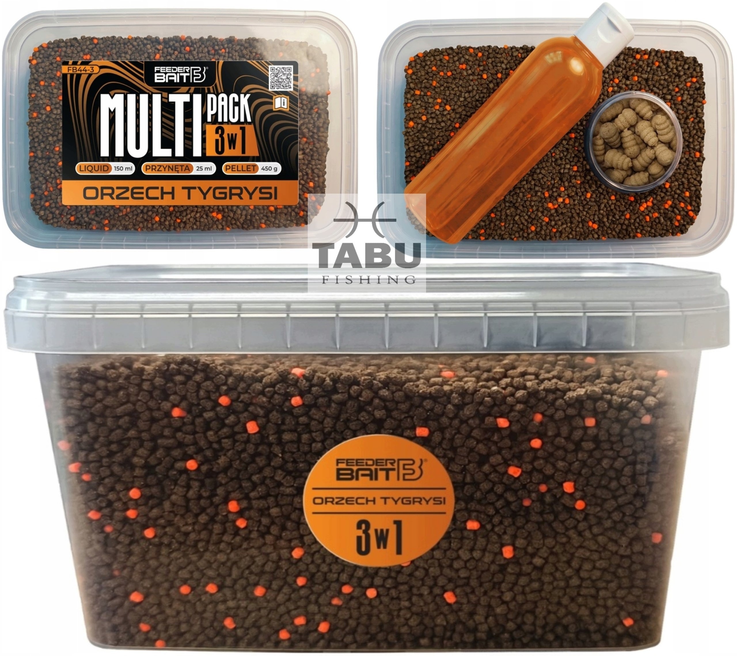 Set Multipack 3in1 Feeder Bait TIGER WALNUT Pellet 2mm Booster Snail