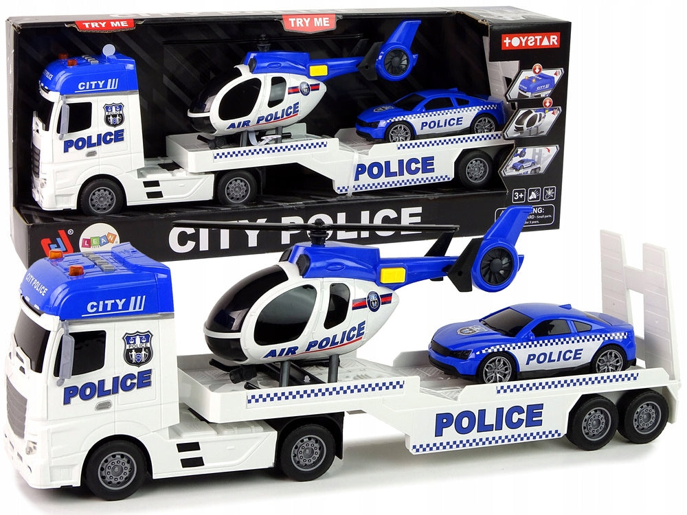 Set Police Tow Truck Car Helicopter Sound Light Packaging status original