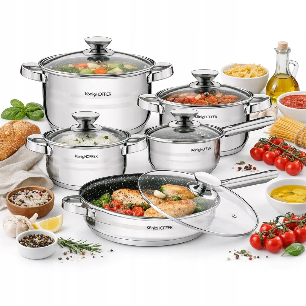 Set Pot Rondel Pan Stainless Steel Cover 10 Ele Induction Gas