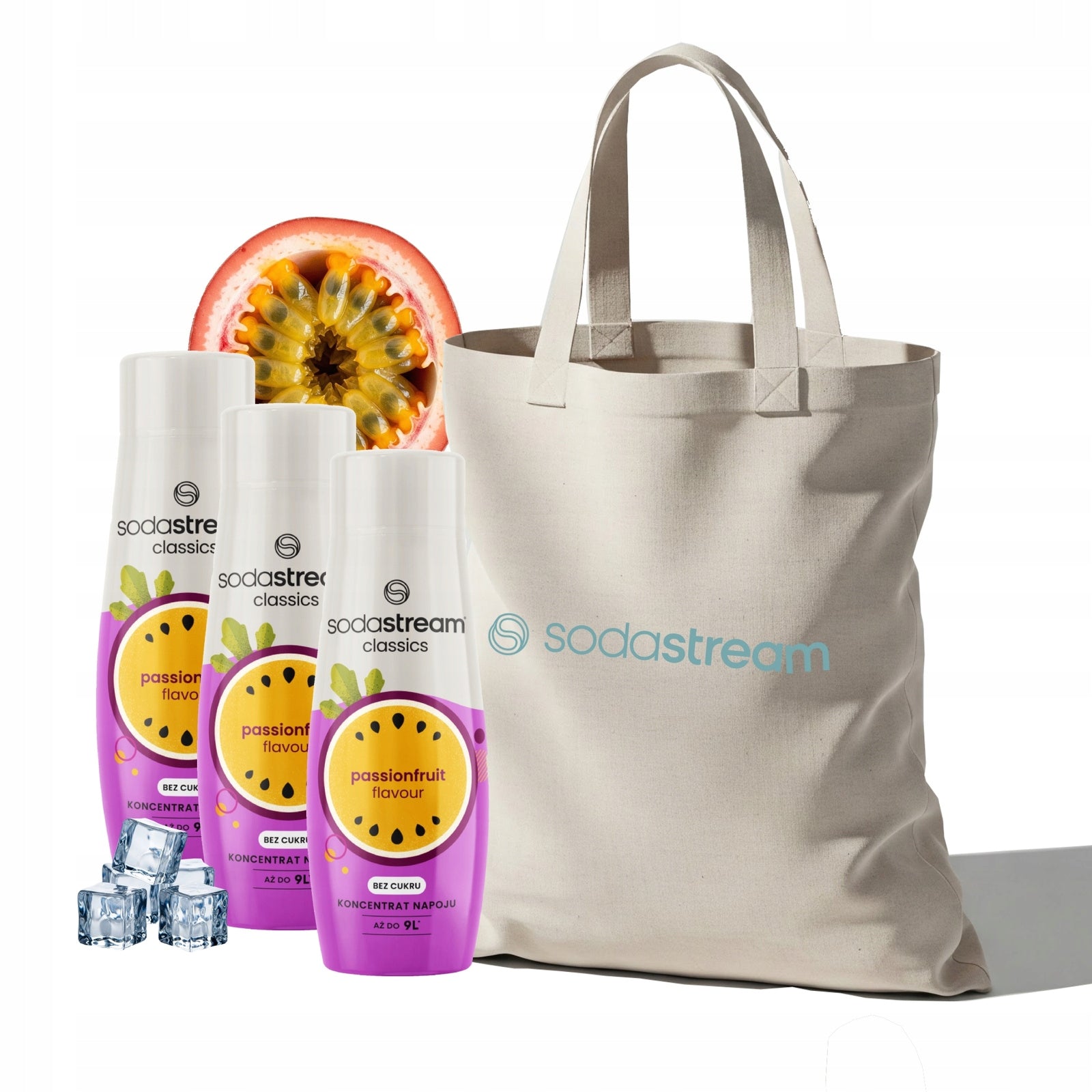 Set Water syrup SodaStream Passion Fruit Without sugar 3x440ml + Bag FREEBIE