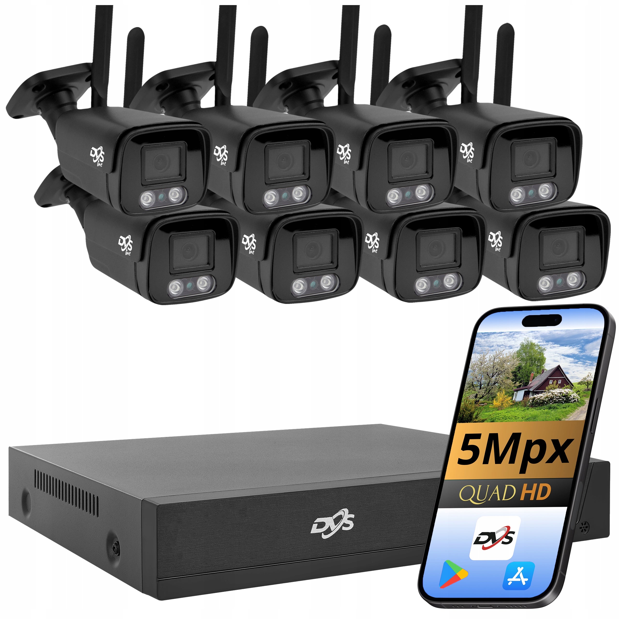 Set WiFi Monitoring 8 Cameras 5Mpx Outdoor Smart IR Home Motion Detection