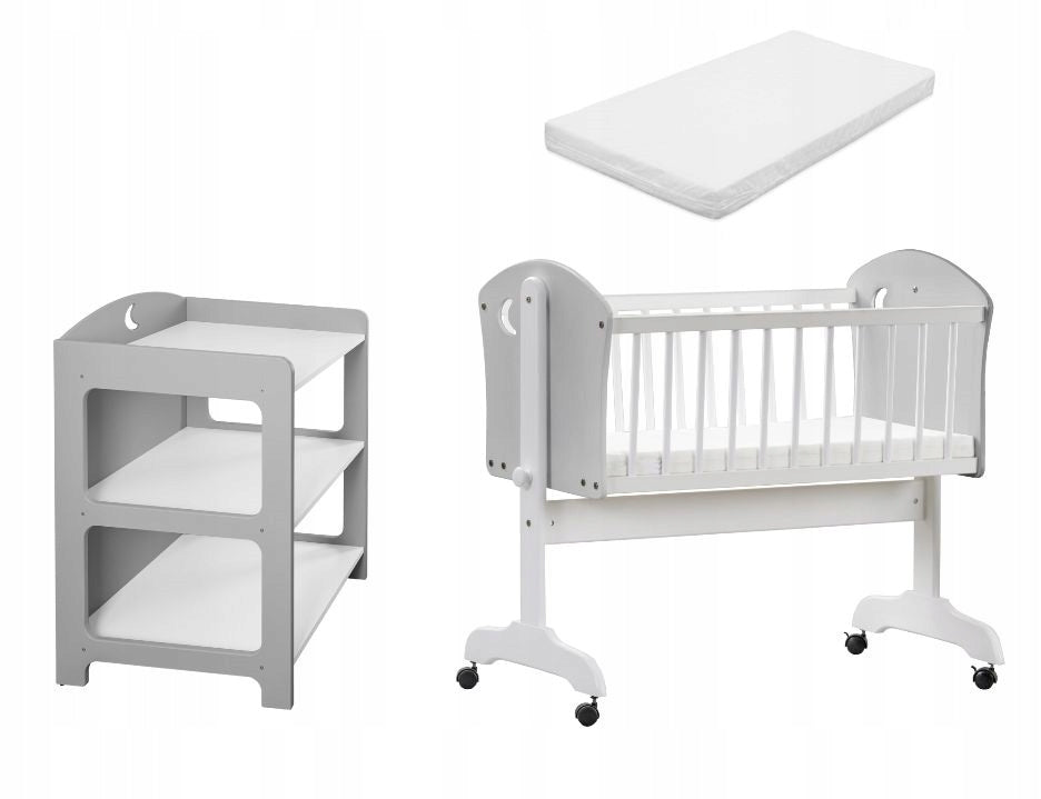 Set cradle mattress + care chest of drawers MOON-grey