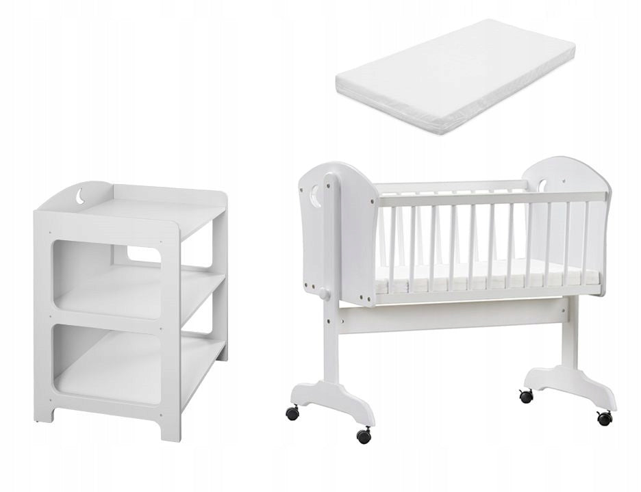 Set cradle mattress + care chest of drawers MOON -white,white
