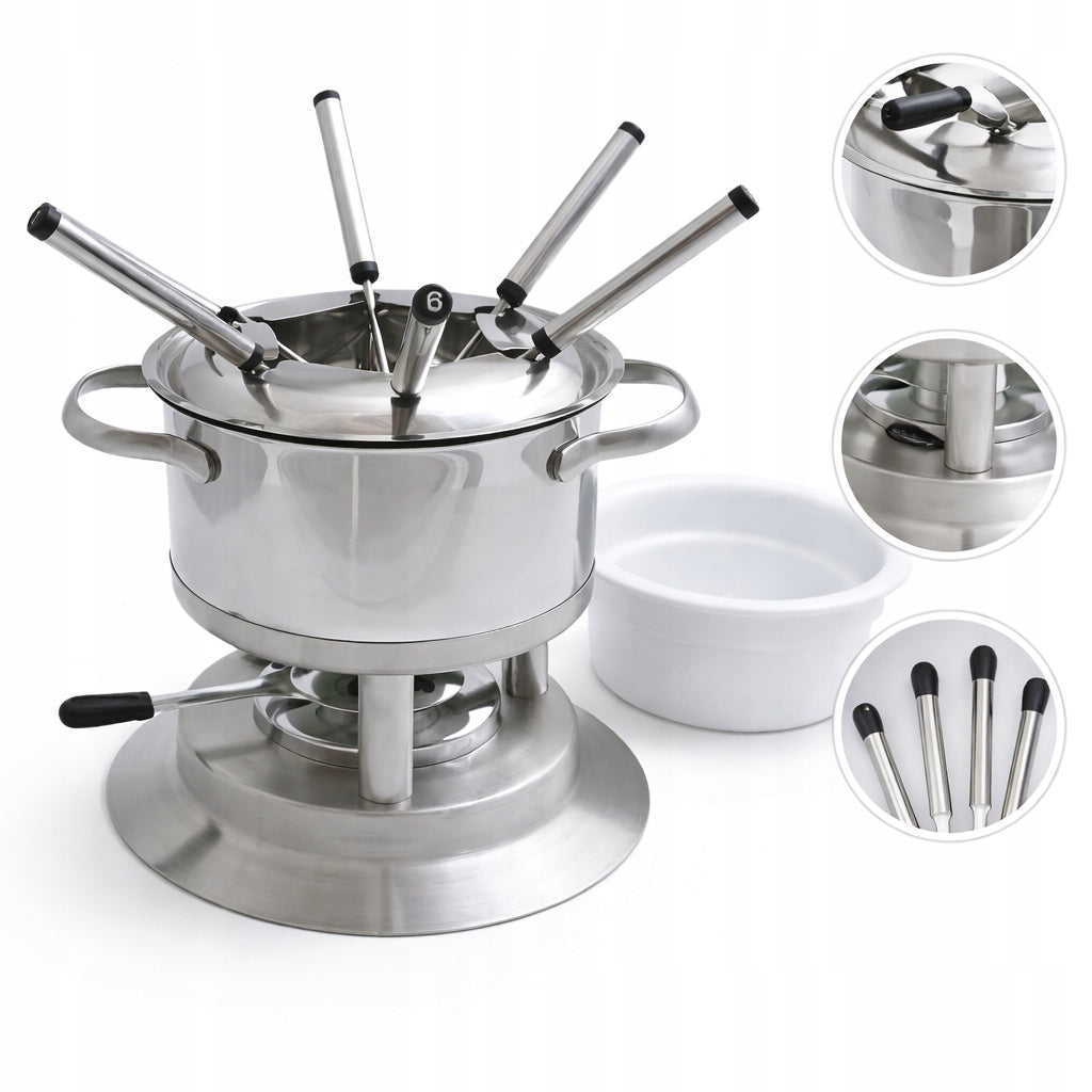 Set fondue 3in1 stainless steel 1,5L 11 el cheese chocolate oil broth