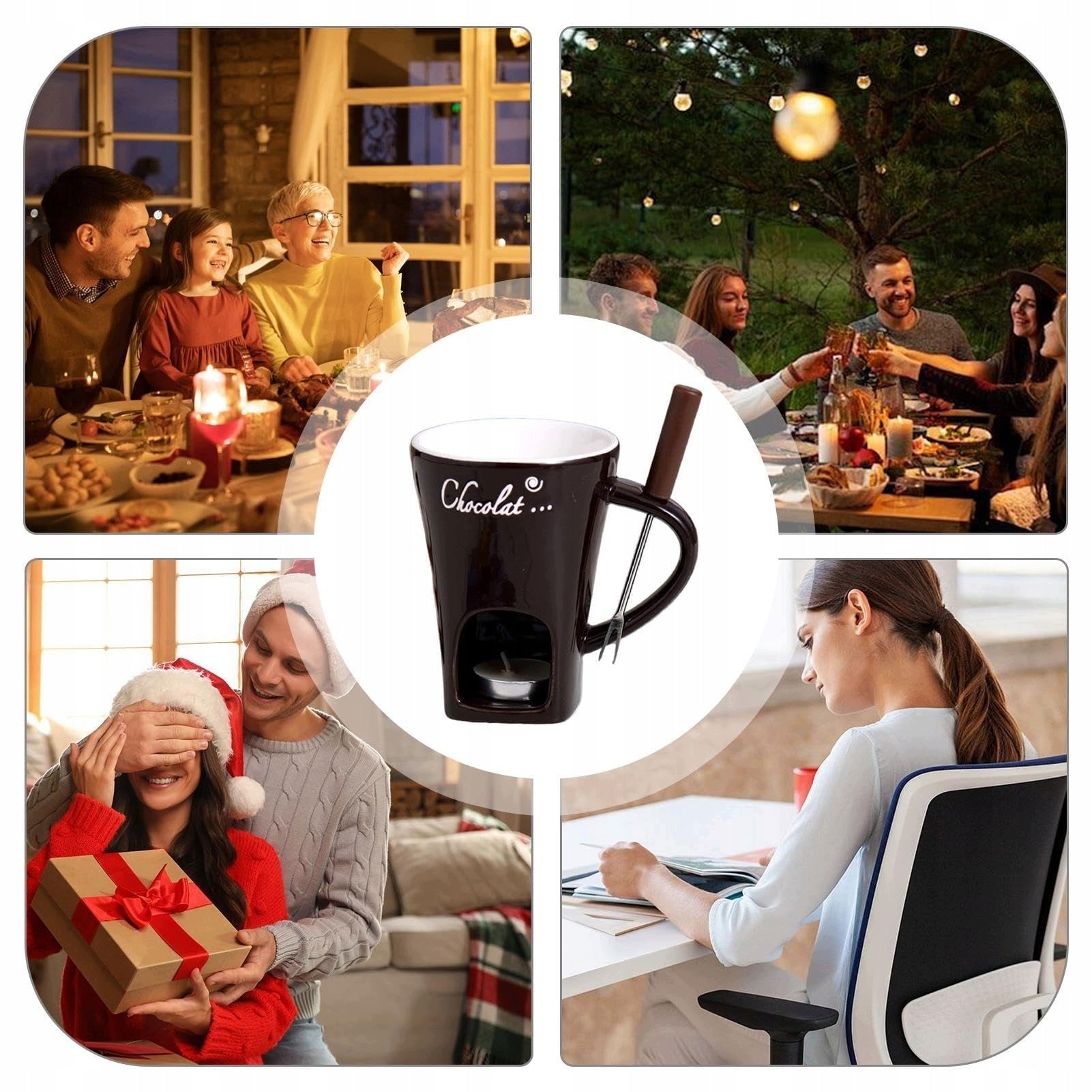 Set for Fondue Ceramic Cheese Heater Chocolate Brown 130ml Packaging status original