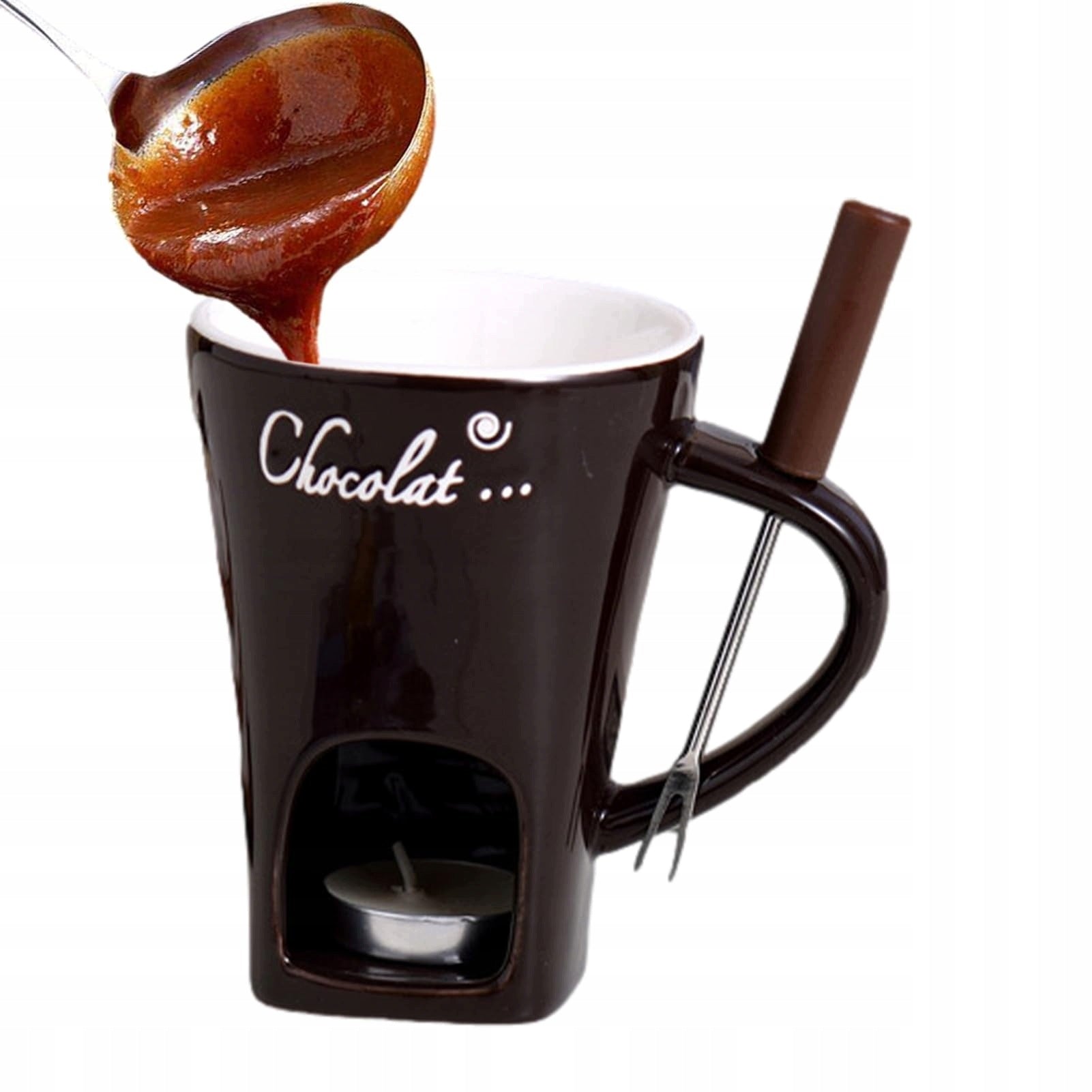 Set for Fondue Ceramic Cheese Heater Chocolate Brown 130ml