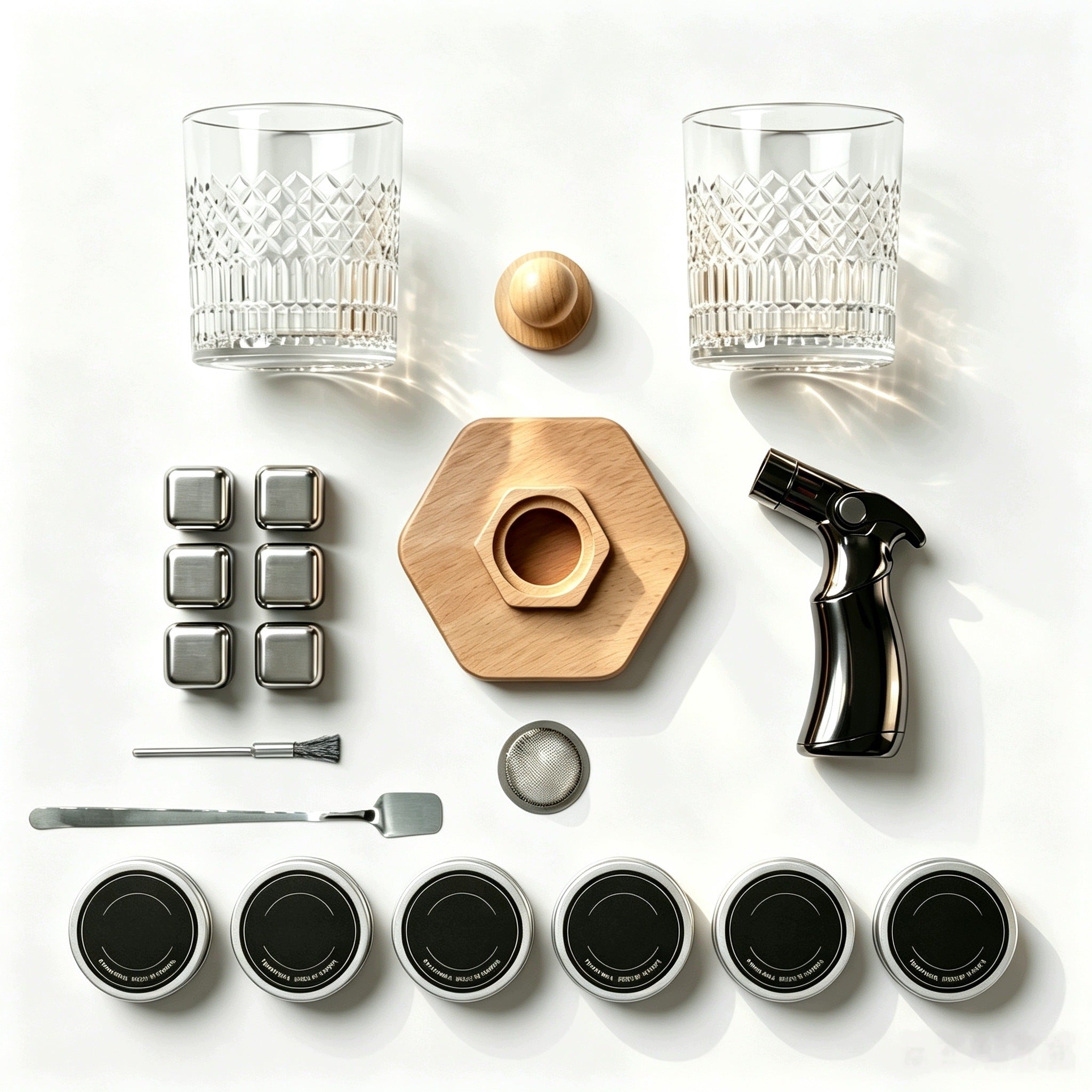 Set for Smoking Whisky XXL Burner Wooden Box 2 CUPS 6 FLAVORS Packaging status original