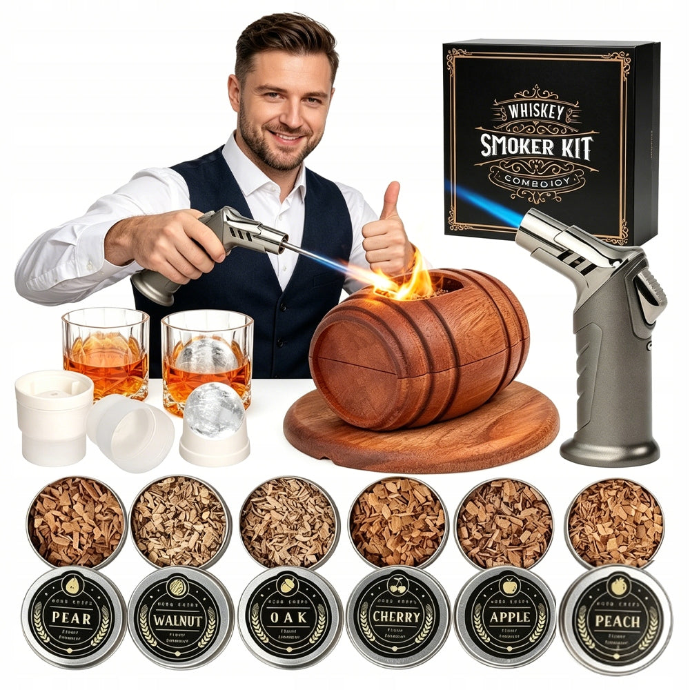 Set for Smoking Whisky XXL Burner Wooden Box GLASS 6 FLAVORS