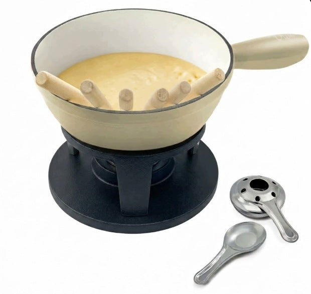 Set for fondue, cast iron and enamel for 2-6 persons, black, induction, 2l