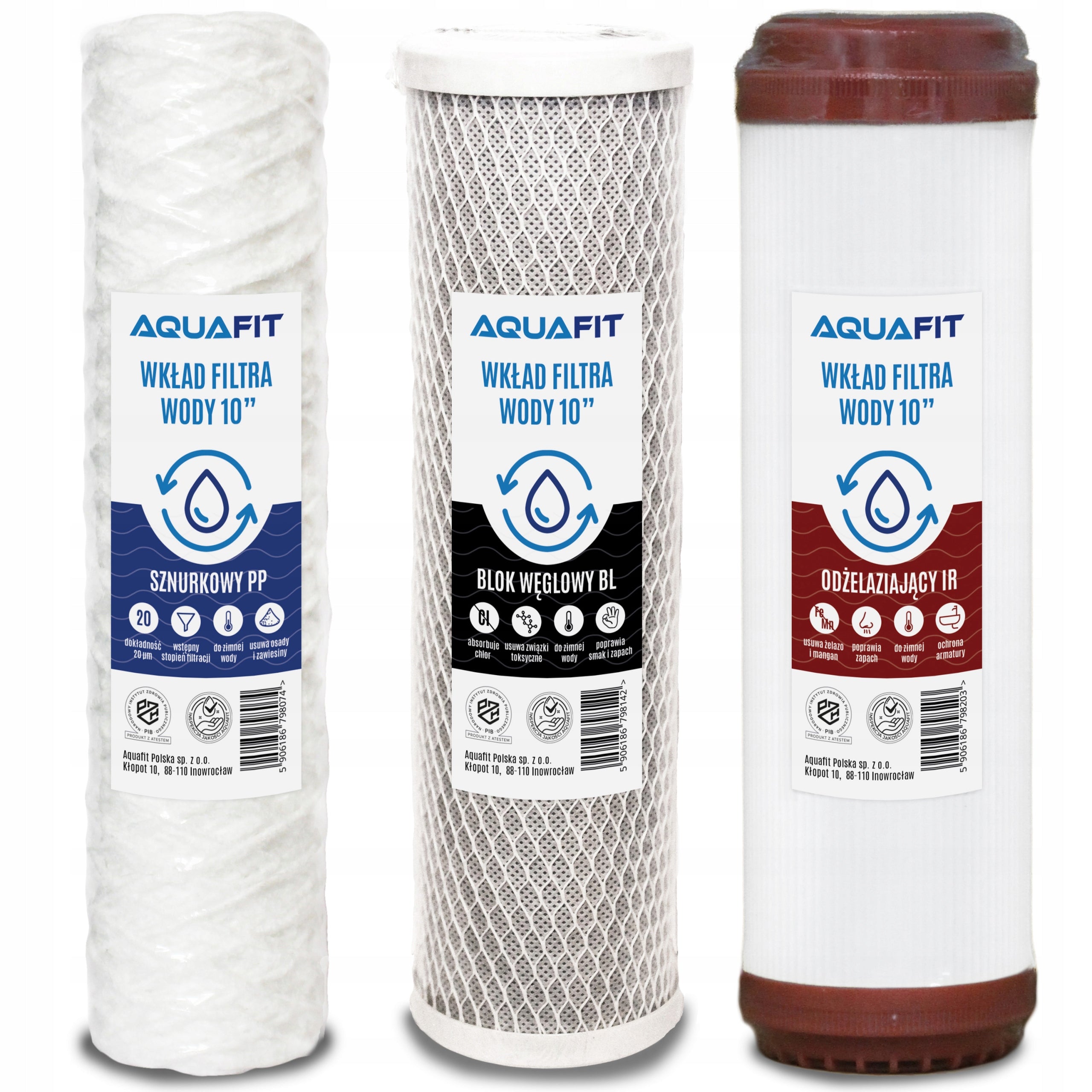 Set of 10" Water Filter Cartridges for Whole House 3 Degrees of Filtration AQUAFIT
