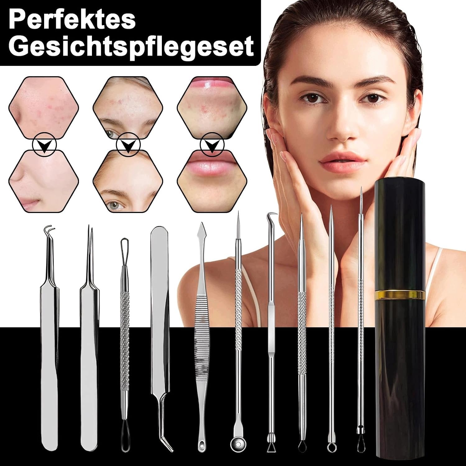 Set of 10 tools for squeezing pimples and blackheads, for removing blackheads, EAN (GTIN) 4069083265351