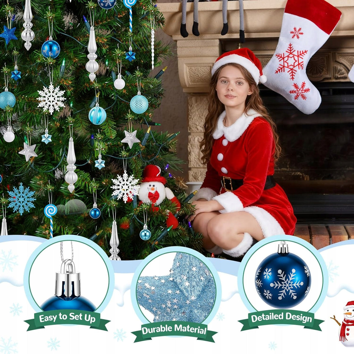Set of 104 Blue and White Sinmoe Christmas Tree Ornaments Glitter Silver Brand no brand