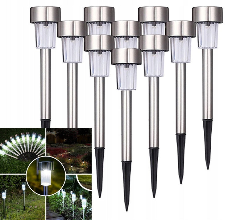 Set of 10x Garden lamp SOLAR small Inox LED lamp color COLD