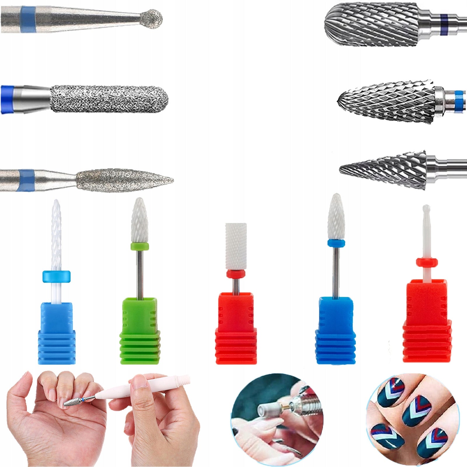 Set of 11 Nail Cutters Ceramic, Diamond, Carbide for Gel