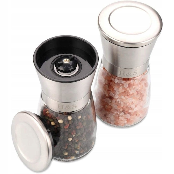Set of 2 H&S Salt and Pepper Grinders, Stainless Steel/Glass Manufacturer code 0799475475863