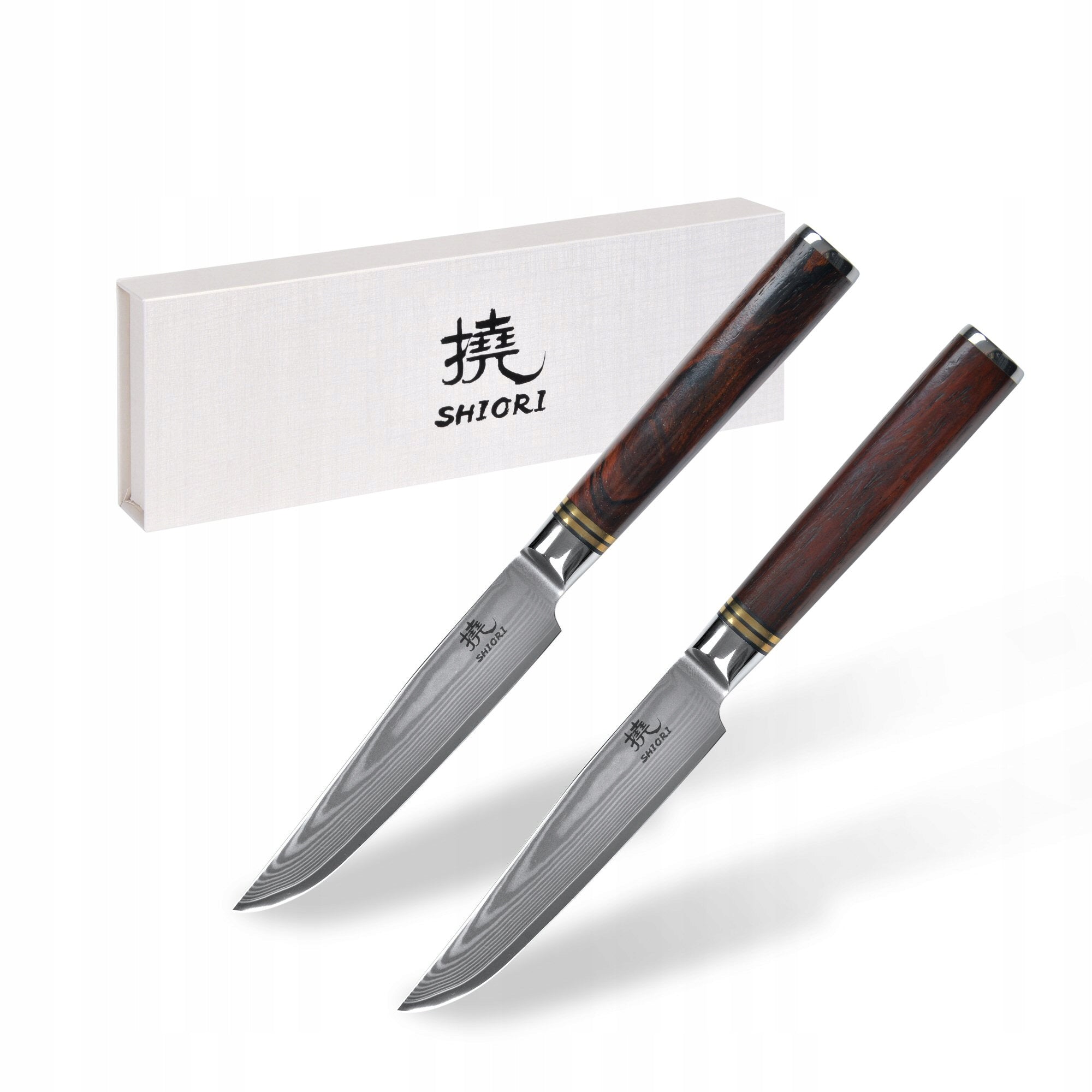 Set of 2-Knifes for Steaks Shiori Damascus Steel Suteki 12 cm 10Cr15Co