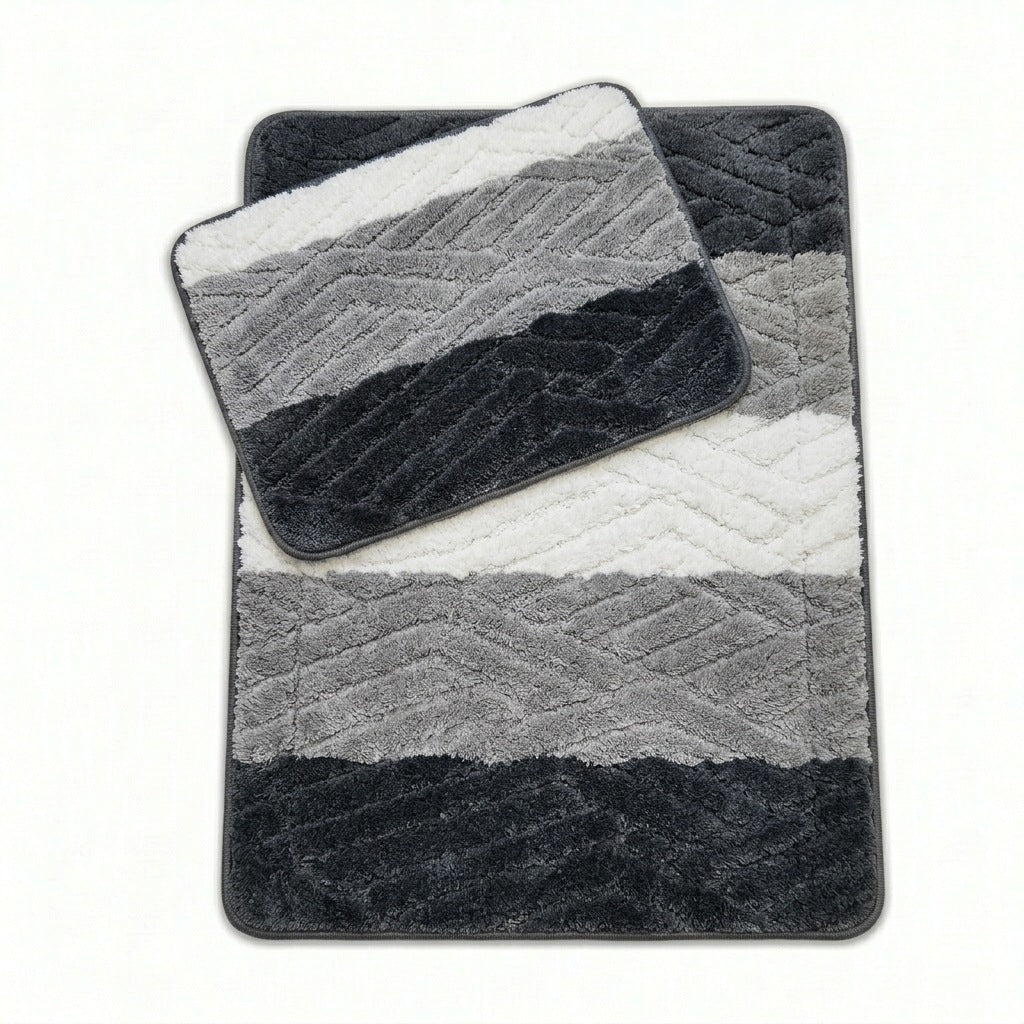 Set of 2-Piece Bathroom Rug Rubberized Quick Drying Mix of Designs