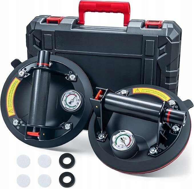 Set of 2 glass suction cups with pressure gauge lifting capacity up to 220kg