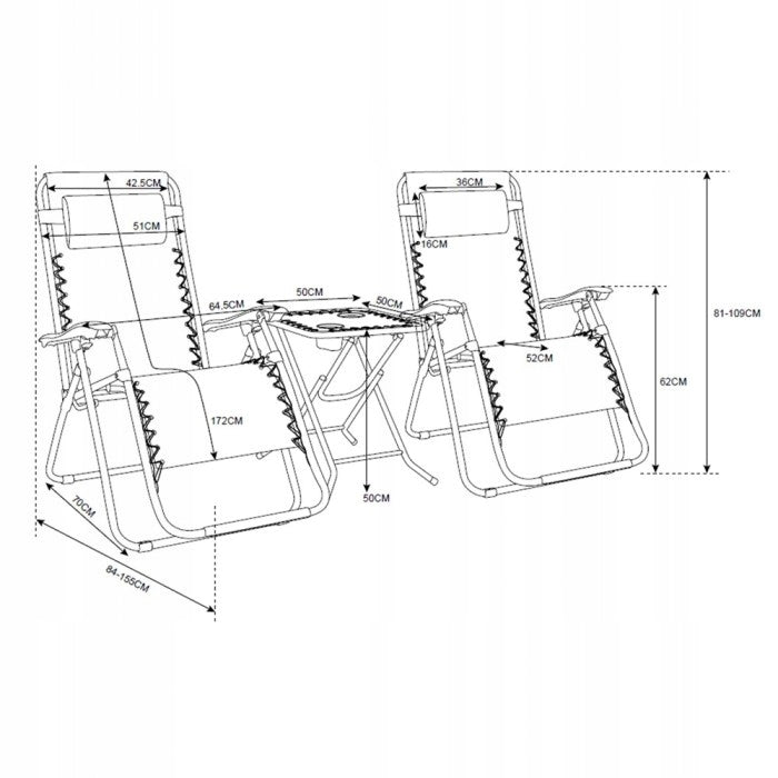 Set of 2 sun loungers + coffee table DELUX black Brand Mirpol