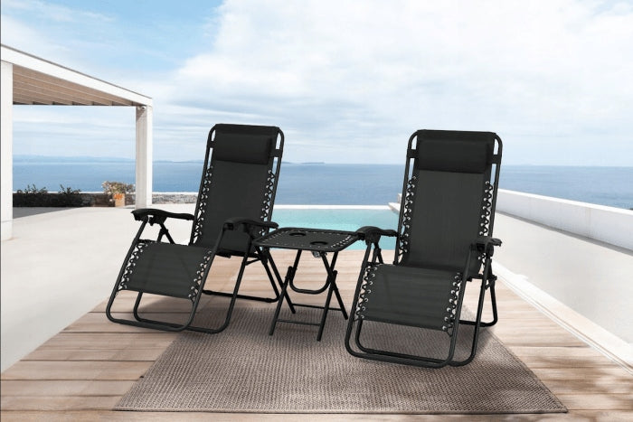 Set of 2 sun loungers + coffee table DELUX black Weight 13.5 kg