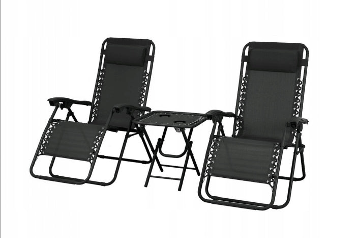 Set of 2 sun loungers + coffee table DELUX black