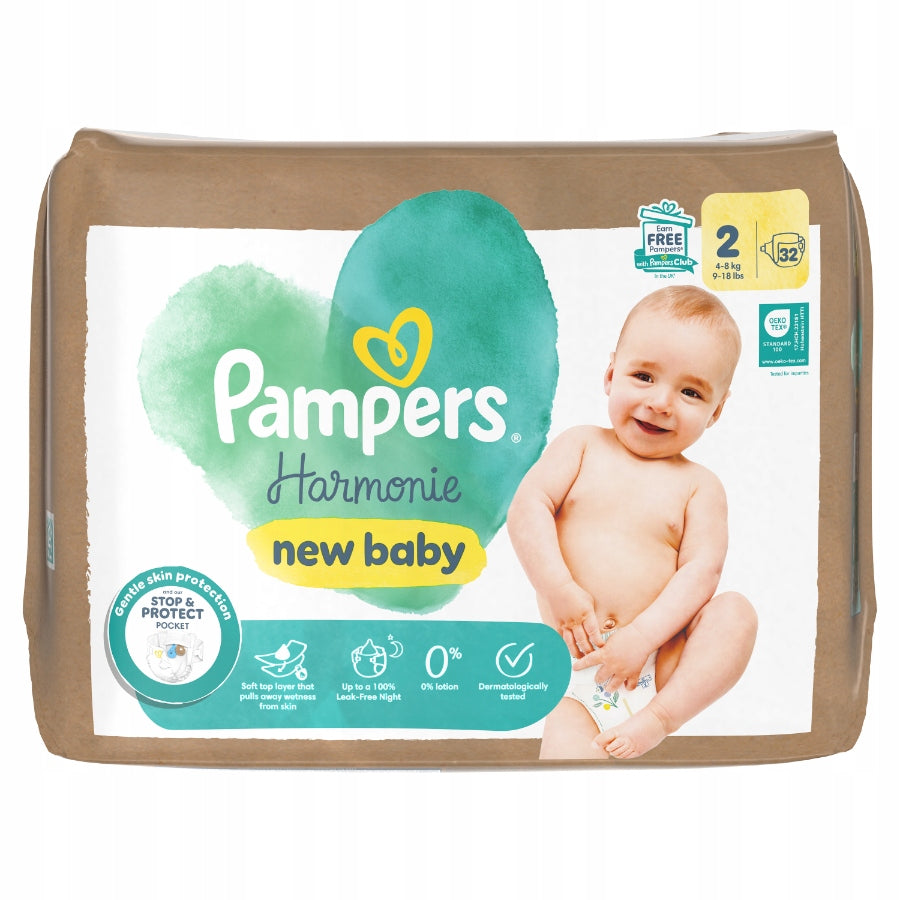 Set of 2x Pampers Harmonie New Baby Diapers, Size 2, 32 Pack, 4kg-8kg Manufacturer code 5907447635930