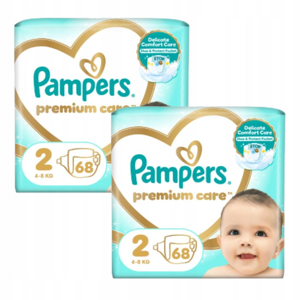 Set of 2x Pampers Premium Care Diapers size 2, 4-8 kg, 68 pcs