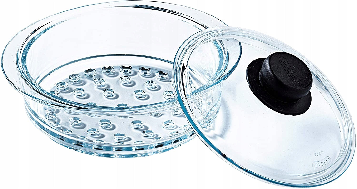 Set of 2x glass sieve steamer and 1x glass cover 20 cm Pyrex Brand Pyrex