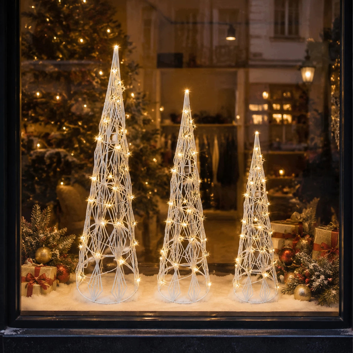 Set of 3 Decorative Christmas Trees Cones Ornament Cone Christmas Tree Led White Brand Led