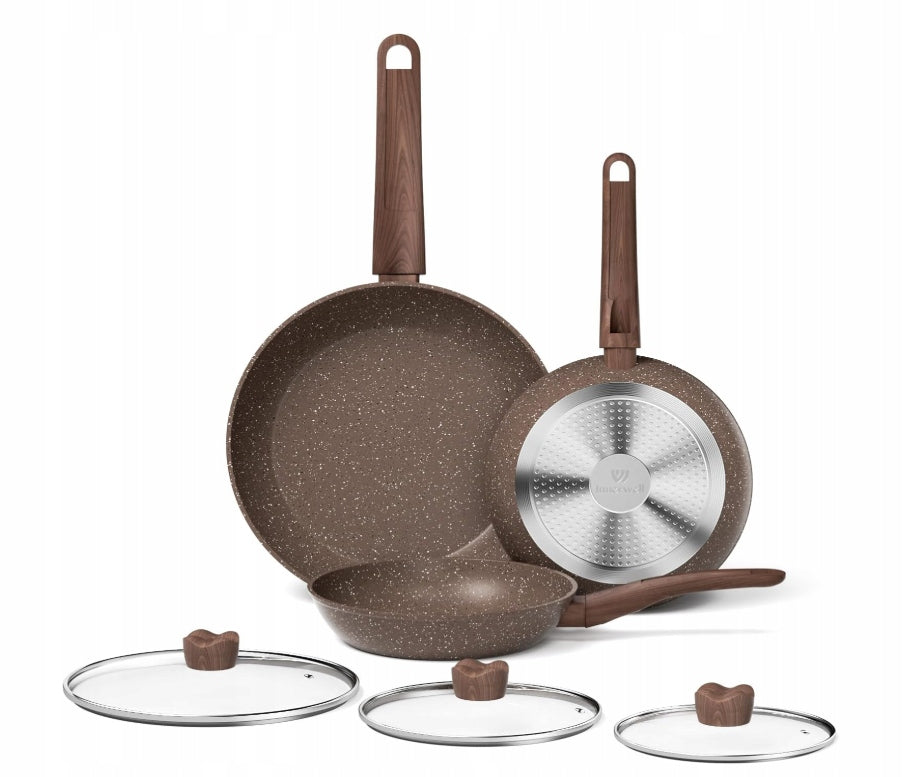Set of 3 Innerwell Granite Pans With Lids Induction Non Stick