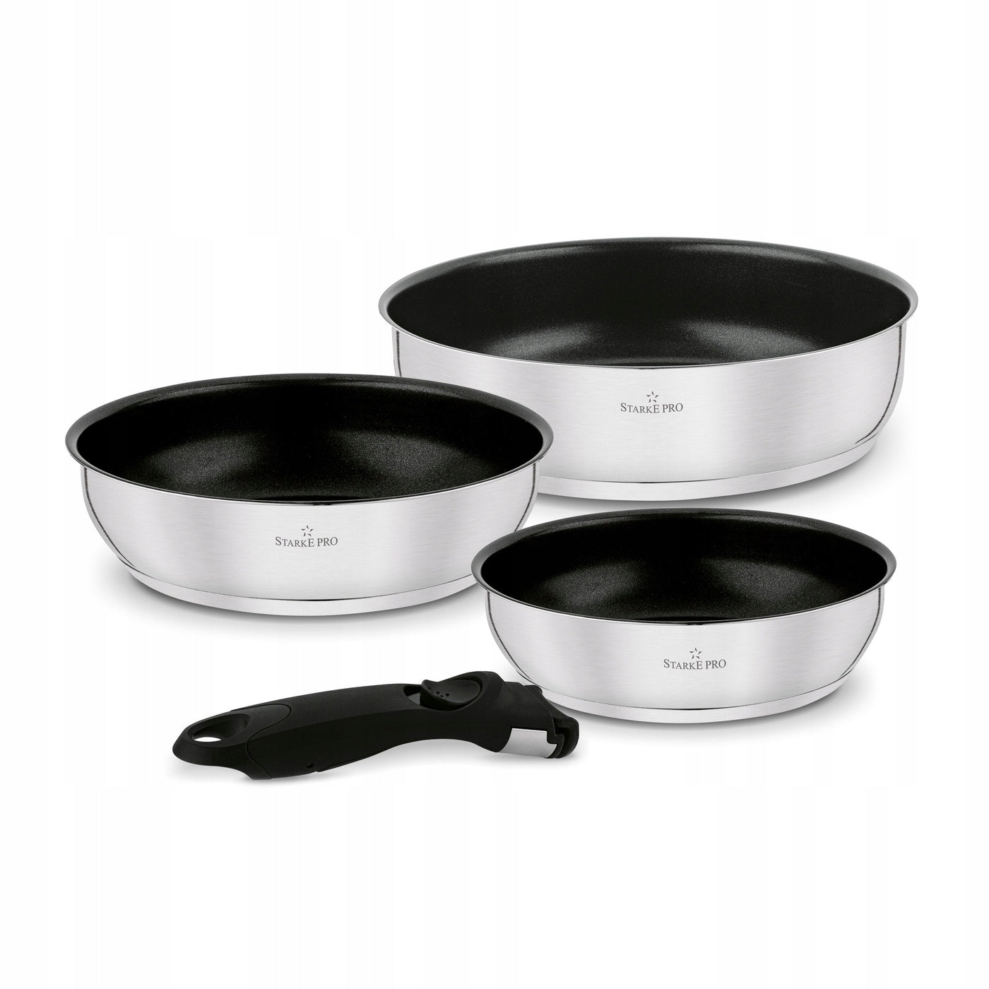 Set of 3 PANS DETACHABLE HANDLE INDUCTION GAS Starke Pro 20, 24, 28 cm. Packaging status original