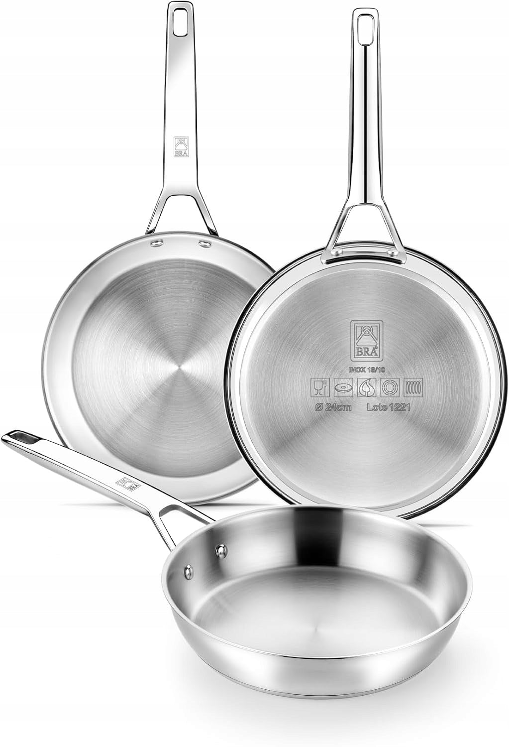 Set of 3 Pans 20-24-26, Stainless Steel