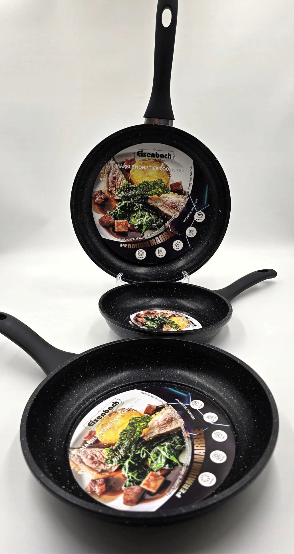 Set of 3 Pans 20/24/28 cm for Induction and Gas BLACK Brand EISENBACH
