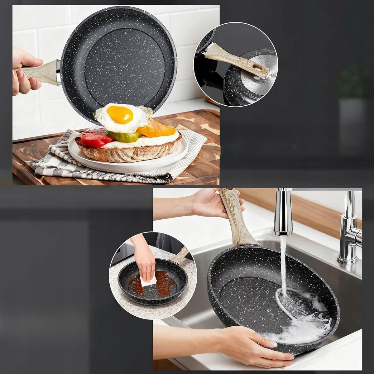 Set of 3 Pans 20/24/28 cm for Induction and Gas Brand Homelux